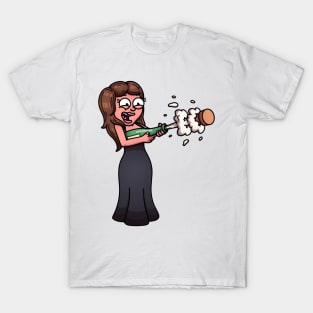 Girl In Dress Popping Champagne Or Wine Bottle T-Shirt